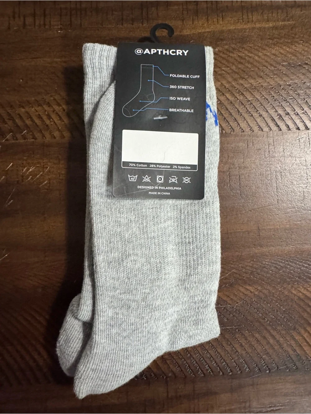 APTHCRY Gray Casual Crew Socks with Blue Logo